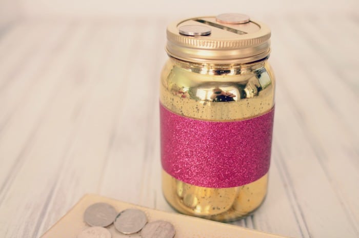 Glittered Mason Jar Coin Bank