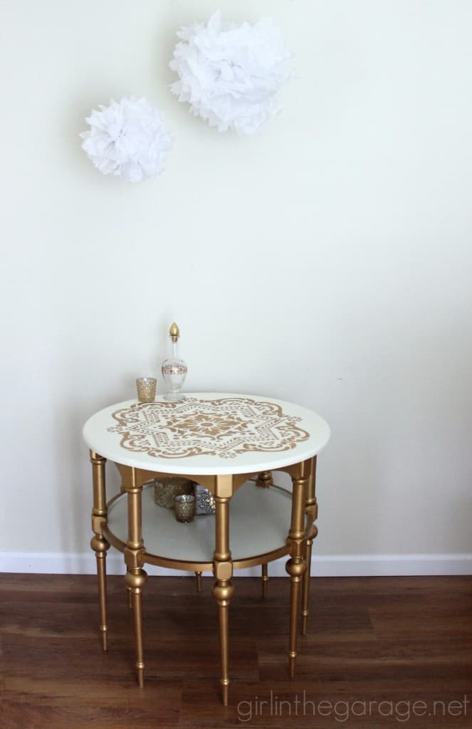 Gold and White Stenciled Table