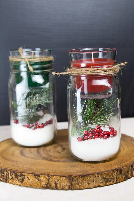 Winter Holiday Candleholder Mason Jar Centerpiece