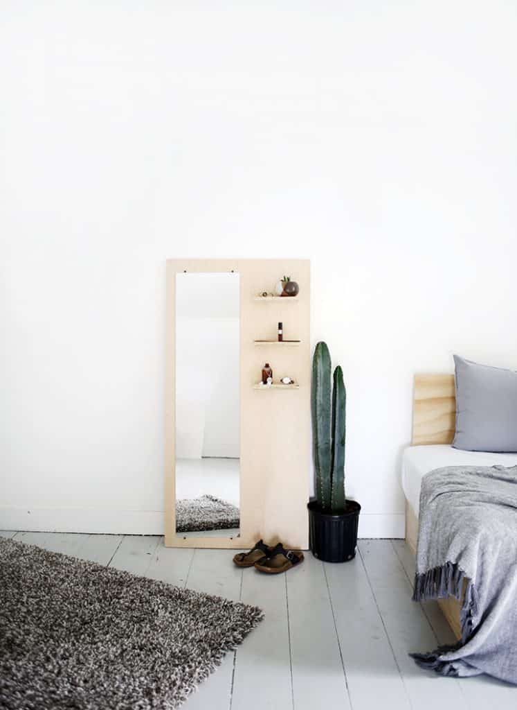 Plywood Floor Length Mirror with Shelves