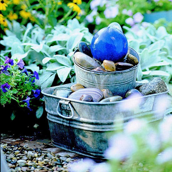 Gazing Ball Galvanized Tub Bubbler Fountain