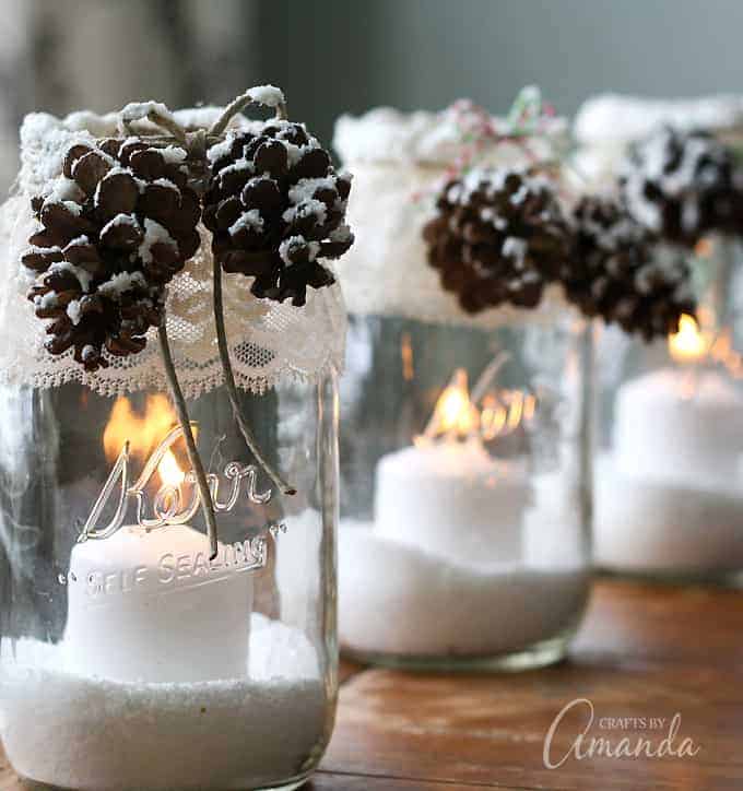 Snowy Pinecone Mason Jar Centerpiece