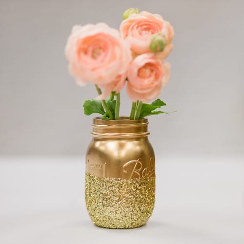 Glittered Metallic Mason Jar Centerpiece