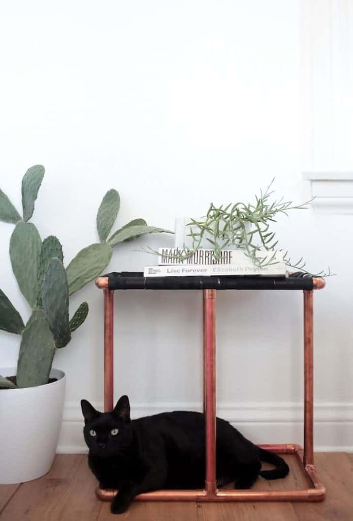 Copper and Leather Weave Side Table