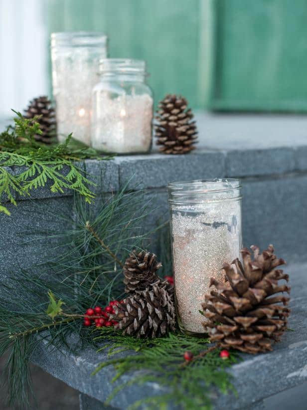 Glittered Mason Jar Candleholder Centerpiece