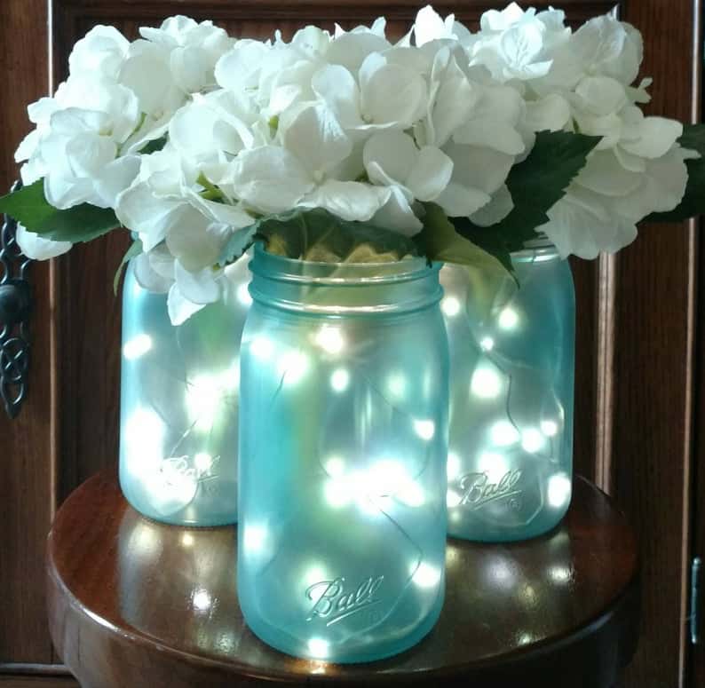 Fairy Light Frosted Mason Jar Centerpiece