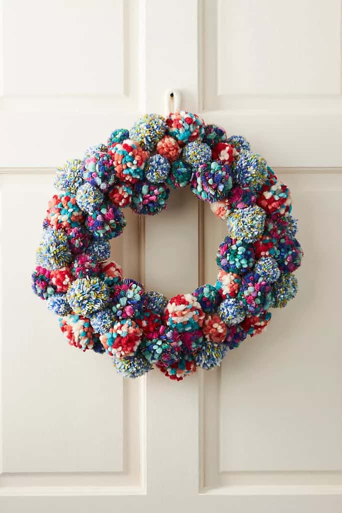 Go Unique With a Colorful Pom-Pom Wreath