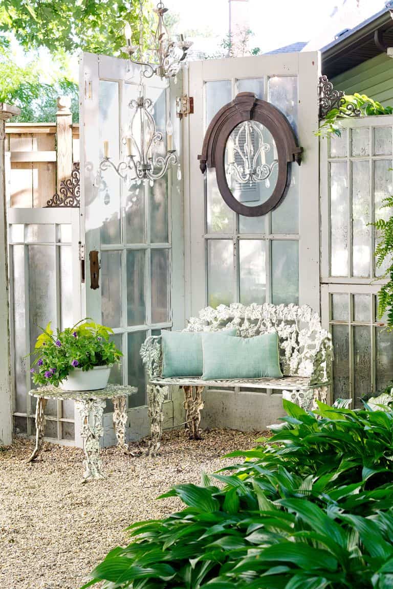 Vintage Glass Door Garden Corner Screen