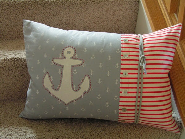 Easy Embroidered Anchor Pillow