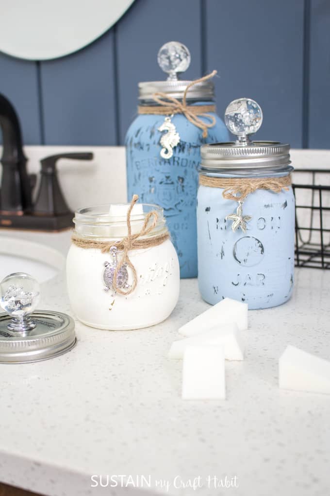 Easy Beachy Painted Mason Jars